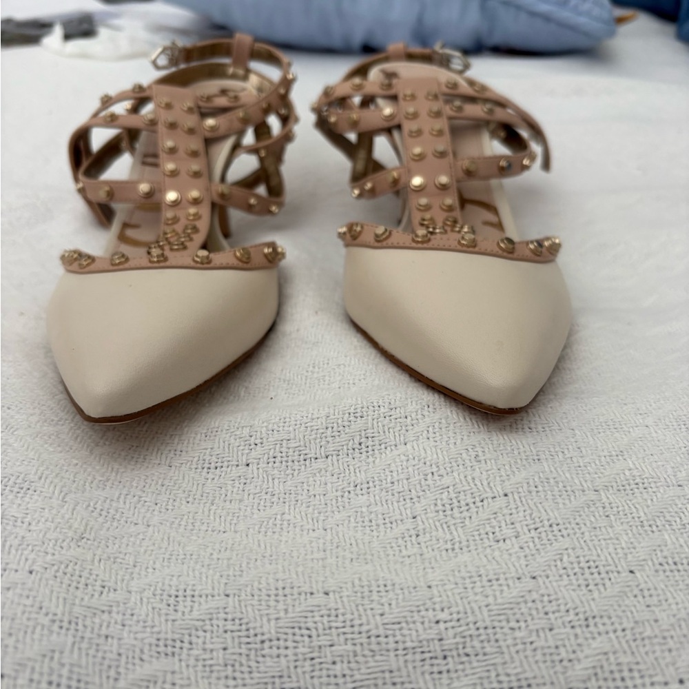 Sam Edelman Beige Studded 3 row Strappy Heels - Picture 3 of 7